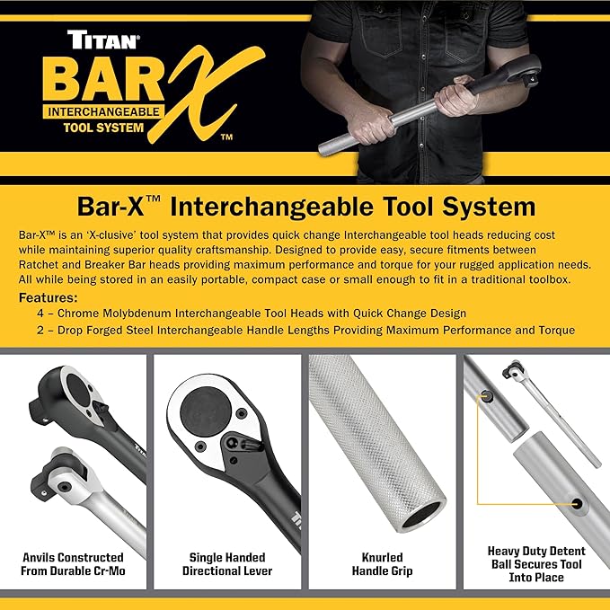 Titan Bar-X 64143 3-Piece 3/4-Inch Drive Interchangeable Ratchet and Breaker Bar Set