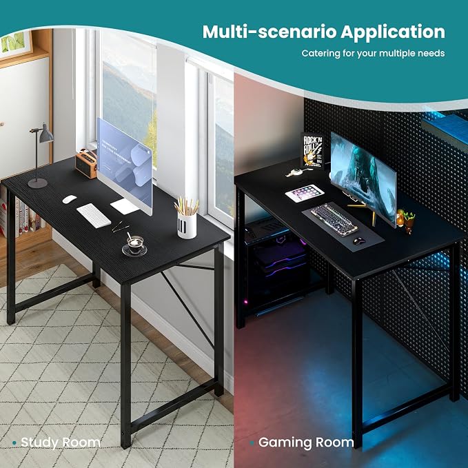 OLIXIS 47 Inch Home Office Desk, Study Desk, Work Table | Small Computer Writing, X-Shaped Reinforcement Structure, Modern Simple Style, Bedroom Dorm Room, Black
