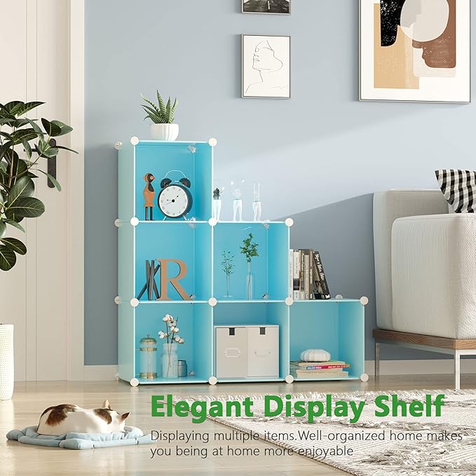 C&AHOME Cube Storage Organizer, 6-Cube Shelves Units, Closet Cabinet, DIY Plastic Modular Book Shelf, Ideal for Bedroom, Living Room, Office, 36.6" L x 12.4" W x 36.6" H Blue UPCS06L