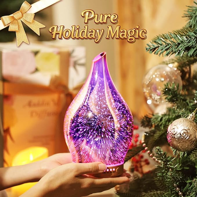 Porseme Essential Oil Diffuser 3D Firework Glass Aromatherapy Ultrasonic Humidifier Rose Gold, Auto Shut-Off, Timer Setting, BPA Free, Aroma Decoration for Home, Office, Gym, Spa, Premium Gift 150ml