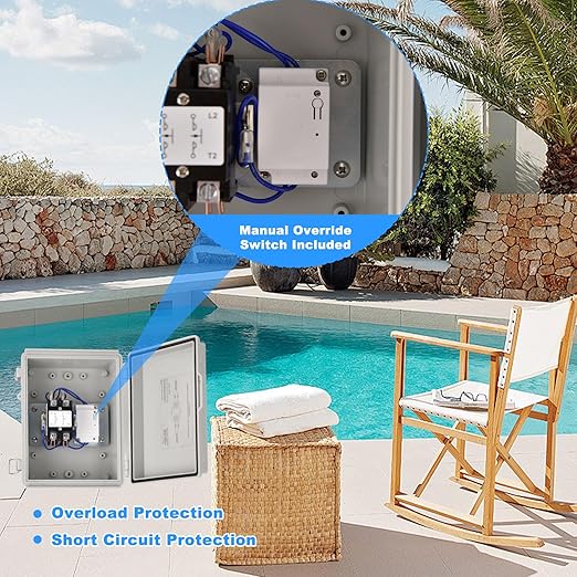 Outdoor Smart WiFi Outlet Box, Zuomeng Heavy Duty 50A Resistive 240VAC 40A 10HP Wireless Pool Pump Heater Control, Remote & Voice Control, Compatible with Smart Life Alexa Google Home