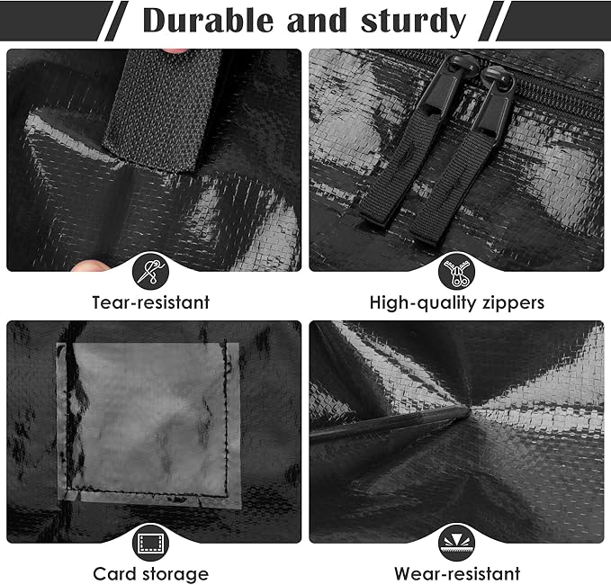 12 Pack Extra Large Heavy Duty Moving Bags with Reinforced Zipper & Wide Handles, Moisture-Resistant Storage Bins Packing Cubes for Clothes, College Dorm, Travel, and Home Organization, Black