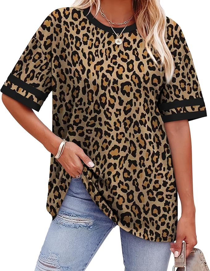 WIHOLL Womens T Shirts Loose Fit Short Sleeve Tees Crew Neck Color Block Summer Tops 2026 Fashion