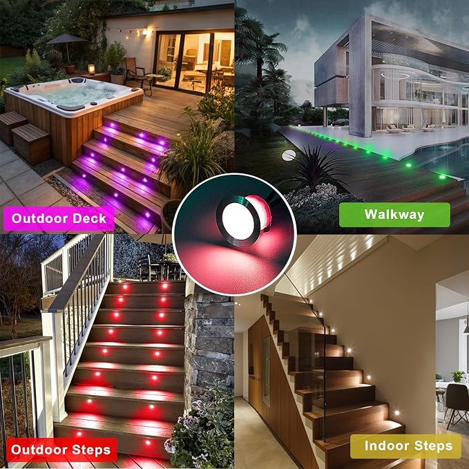 LED Deck Light Kit, 20pcs Φ1.77 WiFi Wireless Smart Phone Control Low Voltage Recessed RGBW Deck Lights with Remote, Voice Control, IP67 Waterproof Outdoor Path Stair Landscape Lighting, Black