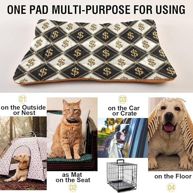 Pet Bed Black White Dollar Sign Dog Bed Mat Absorbing Non Slip Pad Pet Sleeping Mat for Small, Medium, and Large Dogs Puppy Cat 36 in x 24 in