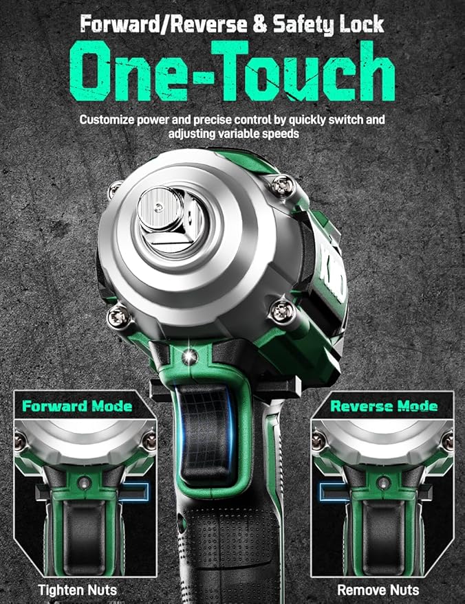KIMO Impact Wrench 1/2 Cordless, 1200N.m (406ft-lbs), 4000RPM, 9-Piece Drill & Driver Set, 4Sockets Impact Drill for Car Tires, Safety Lock, 2x4000mAh Battery, Variable Modes Power Smart Impact Wrench
