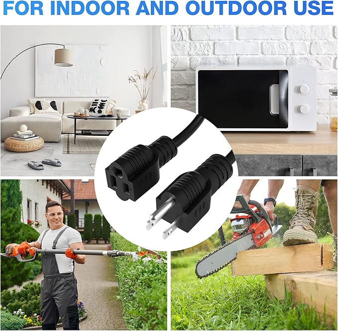 Extension Cord 6 FT, 3 Prong Extension Power Cord, 16/3 Gauge Flexible Cold, 13A 1625W 16AWG, 3 Prong Electric Cord, ETL, Black Cable with 25 Cable Ties