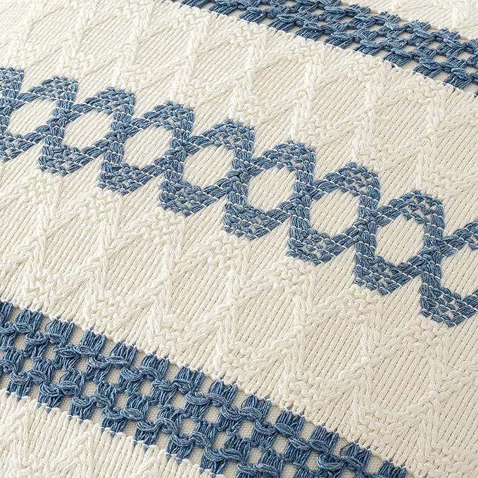 MIULEE Set of 2 Coastal Blue Boho Decorative Pillow Covers 16x16 Inch | Farmhouse Couch Throw Pillows, Modern Cotton Cushion Covers, Macrame Woven Spring Home Decor for Bed Sofa Chair