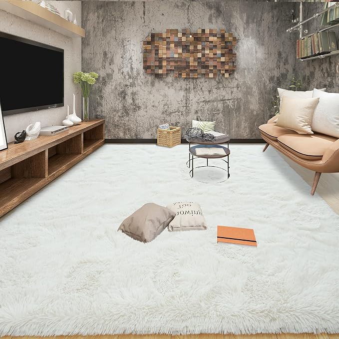 Tepook Super Soft Fluffy Rugs for Bedroom, Shag 5x7 Area Rugs for Living Room, Modern Shaggy Rug Fuzzy Carpets for Kids, Plush Indoor Nursery Home Decor Rug with Non-Slip Bottom, Cream White