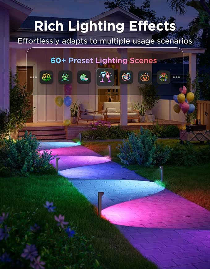Govee Outdoor Pathway Lights 2 Lite, 4 Pack, 190 lumens, IP67 Waterproof | 16 Million Colors, 60+ Scene Modes, for Path, Landscape Lighting, Outdoor, Compatible with Alexa, Google Assistant, Matter