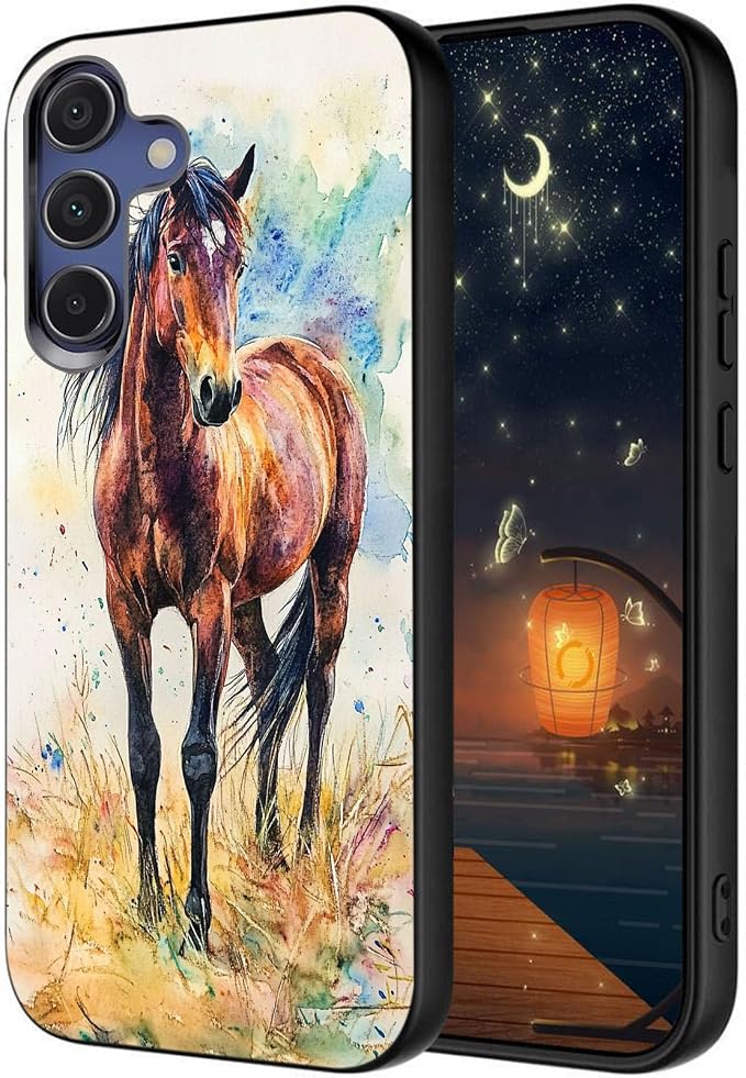Designed for Galaxy S25 Plus Phone Case,Slim Silicone Shockproof Protective Case for Galaxy S25 Plus 6.7 inch,Watercolor Horse