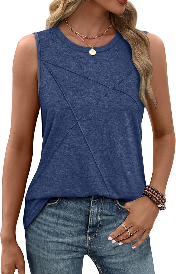 WIHOLL Women's Sleeveless Summer Crewneck Loose Fit Tank Tops