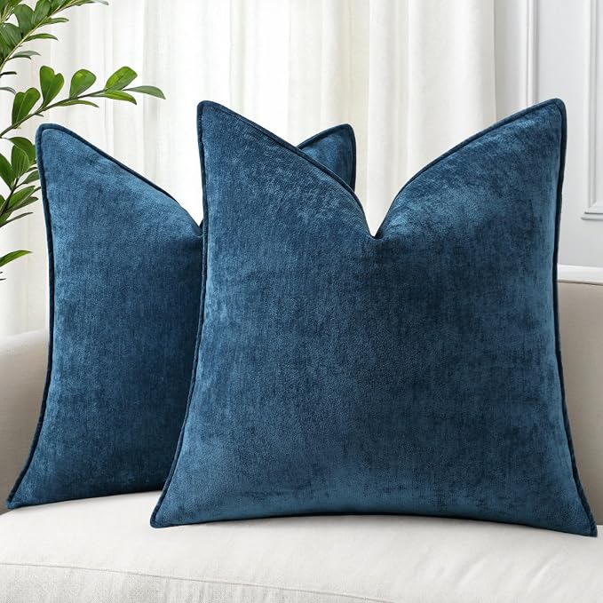 decorUhome Chenille Poseidon Velvet Throw Pillow Covers 18x18 Set of 2 | Fall Soft Couch Decorative Modern Farmhouse Pillow Cases with Elegant Design for Sofa Bed Living Room Home Decor
