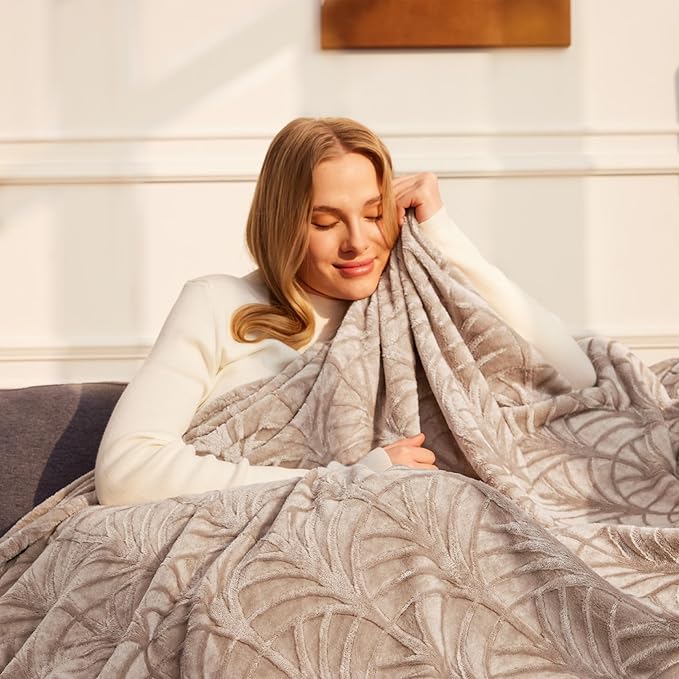 Whale Flotilla Soft Flannel Fleece Throw Blanket for Couch, Champagne | Cozy Lightweight Breathable Velvet Sofa Throws, Plush Fluffy Vintage Pattern Decorative Blanket for Bed, All Season, 50"x60"