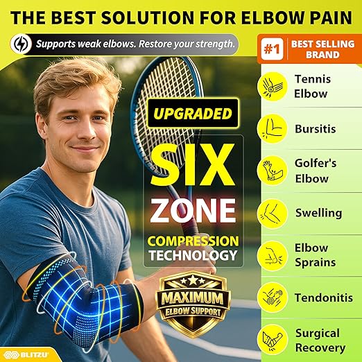 BLITZU Elbow Compression Sleeve for Tendonitis 2 Pack, Tennis Elbow Brace Support for Men and Women Golfers Elbow Pain Relief, Arthritis, Bursitis, Arm Brace for Workout, Weightlifting Pink XL