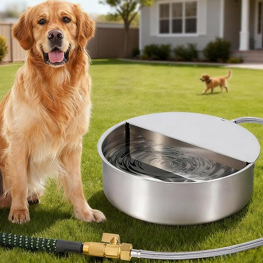 6L Automatic Dog Water Bowl Dispenser Outdoor Stainless Steel Pet Waterer Self Filling Waterer for Large Dog Cat Chicken Duck Goat