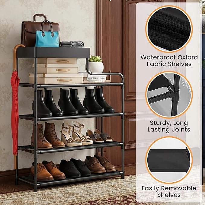 Entryway Shoe Storage, Shoe Rack For Closet, Zapateras Organizer, Organizador de Zapatos, 4 Tier Storage Rack with Top Tray, Narrow Zapatero for Sneakers, Boots and Heels