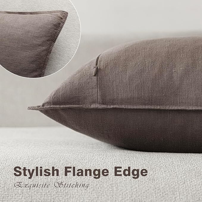 Foindtower Set of 2, Decorative Linen Solid Throw Pillow Covers Soft Accent Euro Cushion Case Farmhouse Neutral Pillowcase for Chair Couch Sofa Bedroom Living Room Home Decor 16 x 16 Inch Light coffee
