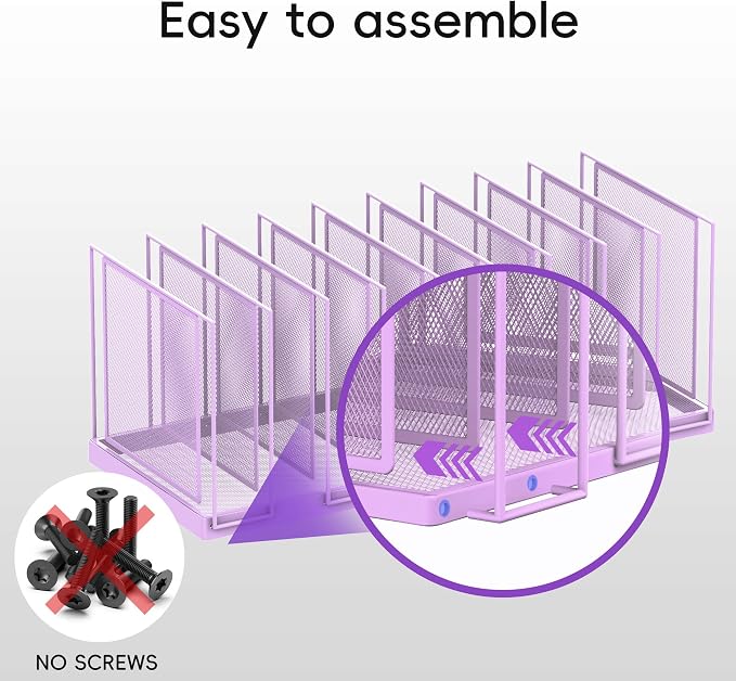 9-Section Desk File Organizer, Vertical File Holder, Mesh Desktop File Folder Metal File Organizer Stand for Office Home Classroom, Purple