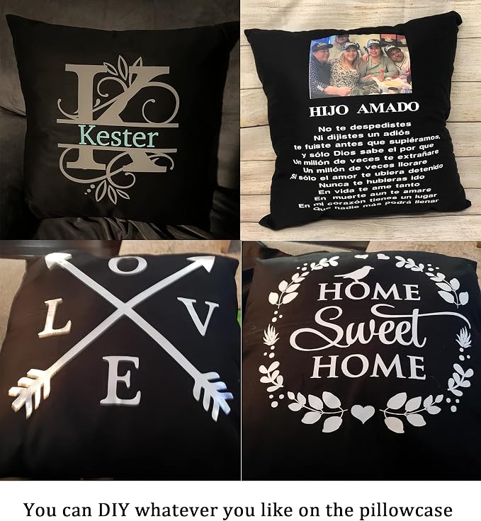 Thmyo 4-Pack 100% Cotton Comfortable Solid Decorative Throw Pillow Case Square Cushion Cover Pillowcase Sublimation Blank Pillow Covers DIY Throw Pillowcase for Sofa(18x18inch/45x45cm,Black)