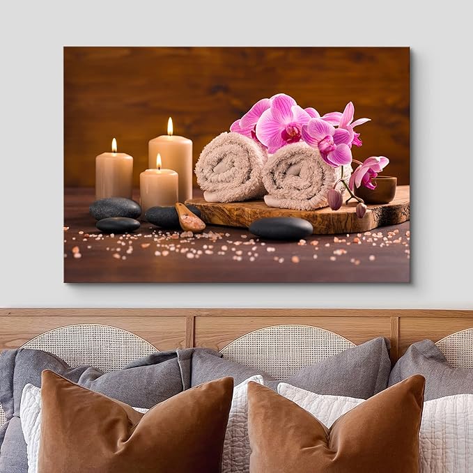 wall26 Canvas Print Wall Art Meditation Orchid Flower Massage Stones Zen Candles Nature Wilderness Photography Realism Rustic Landscape Colorful Multicolor for Living Room, Bedroom, Bathroom - 32"x48"