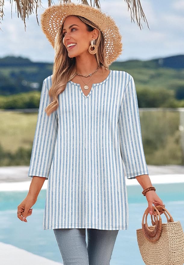 OFEEFAN Summer Boho Tops For Women 3/4 Length Sleeve Womens Tops Vacation Outfits