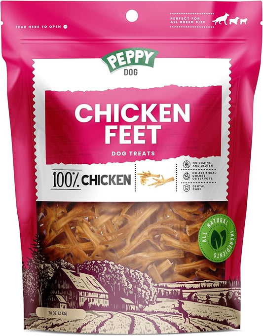 All Natural Chicken Feet Without Claws (70 oz, Approx. 110 pcs.) Dog Treats | Dehydrated for Freshness | Supports Joint Health with Glucosamine and Chondroitin | Promotes Dental Hygiene