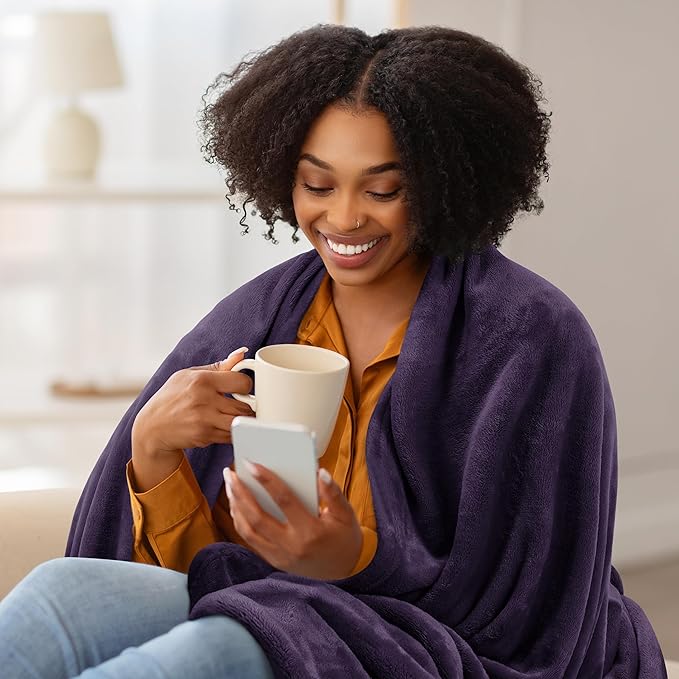 Utopia Bedding Ultra Soft Fleece Bed Blanket Throw Size Purple (50x60 Inch) | Microfiber Plush Warm Lightweight Breathable Cozy Blanket Anti-Static, All Season Use, Gift for Women and Men