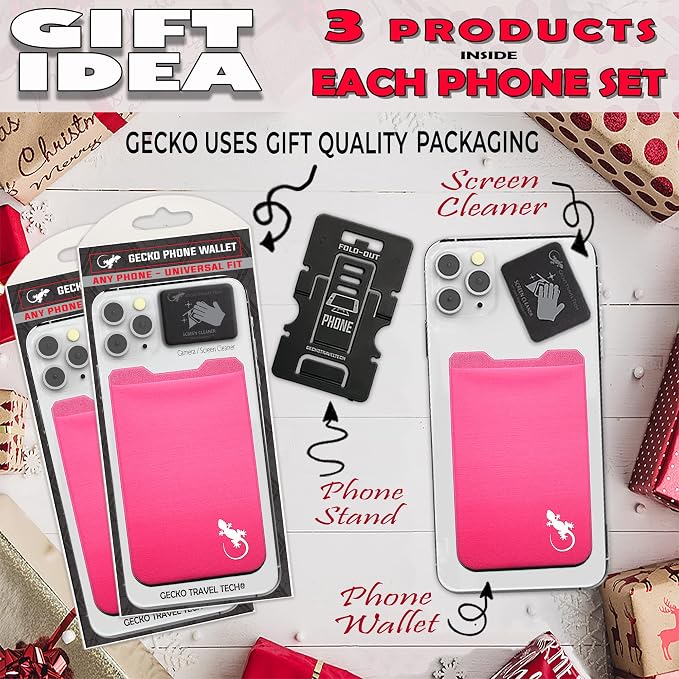 Phone Wallet - Adhesive Card Holder - Cell Phone Pouch - Stick on Lycra Pocket by Gecko - Carry Credit Cards and Cash