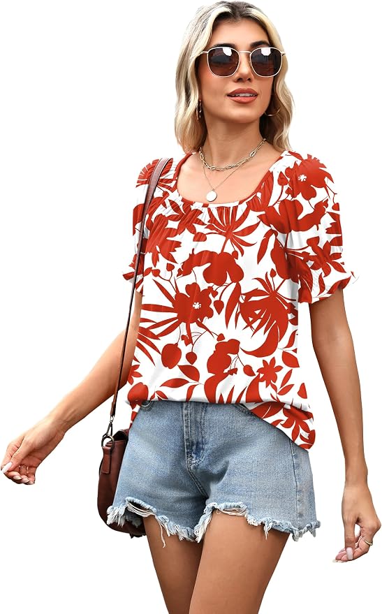 WIHOLL Womens Short Sleeve Square Neck Summer Tops Dressy Casual Blouses Trendy Clothes 2026
