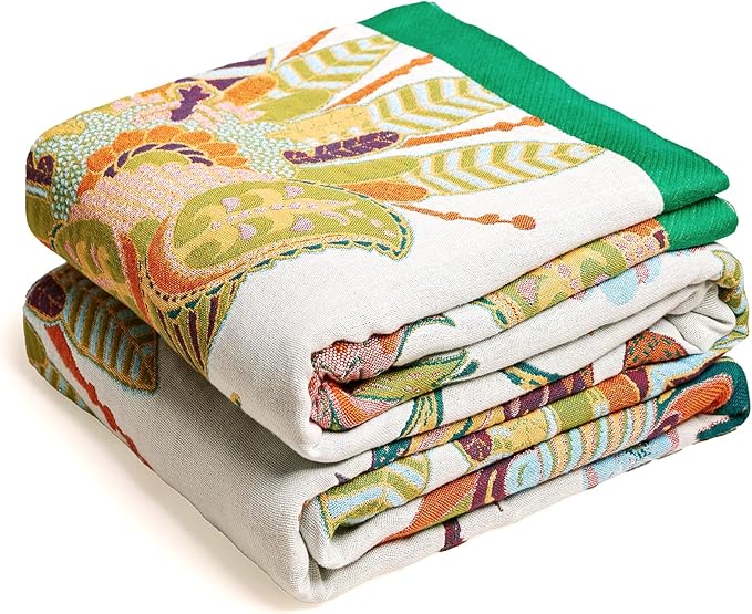 VANJOROY Boho Throw Blanket, 100% Organic Cotton Breathable Skin-Friendly Ultra Soft Bed Quilt Throw - All Season Floral Bird Farmhouse Décor Luxury Blanket for Sofa Couch Chair and Gift. 50" x 60"