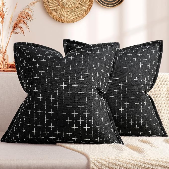 Pillow Covers 18x18 Set of 2 Soft Polyester Textured Pillow Covers with Stylish Flange Edge Cozy Farmhouse Throw Pillows for Couch Bed Sofa Living Room
