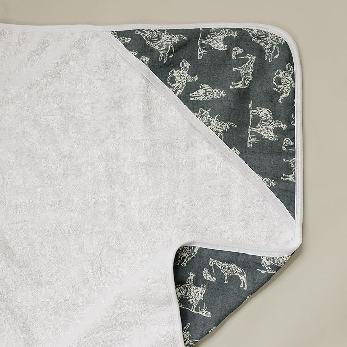 Mebie Baby Muslin Hooded Towel, Wild West, Cute Hooded Baby Bath Towel for Newborn, Infant & Toddler, Modern Baby Towels and Washcloths for Boy & Girl, Floral & Pattern Hooded Baby Towels