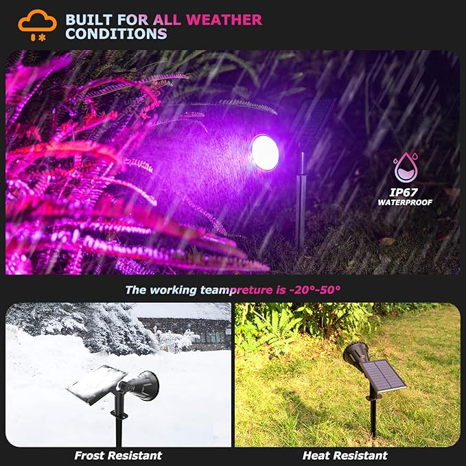 Solar Spotlights Outdoor Color Changing, 180°Adjustable Flag Pole Lights, IP67 Garden Lights Solar Powered Waterproof, Wall Lights for Garden Pool Area Pond, Landscape Solar Light for Yard