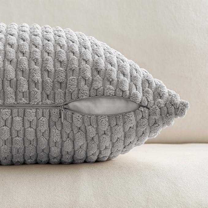 MIULEE Decorative Throw Pillow Covers 16x16 Light Grey Textured Corduroy | Pack of 2 Striped Pillow Covers Modern Farmhouse Home Decor for Couch Bed Sofa Living Room