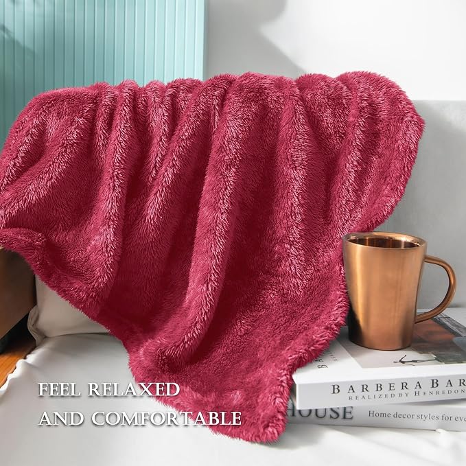 Exclusivo Mezcla Fuzzy Plush Fleece Bed Blanket Twin XL Size, Deep Red | 90x66 Inches, Super Soft and Cozy Bed Blanket, Fluffy Blanket for Bed, College Dorm Room Essentials, All Season