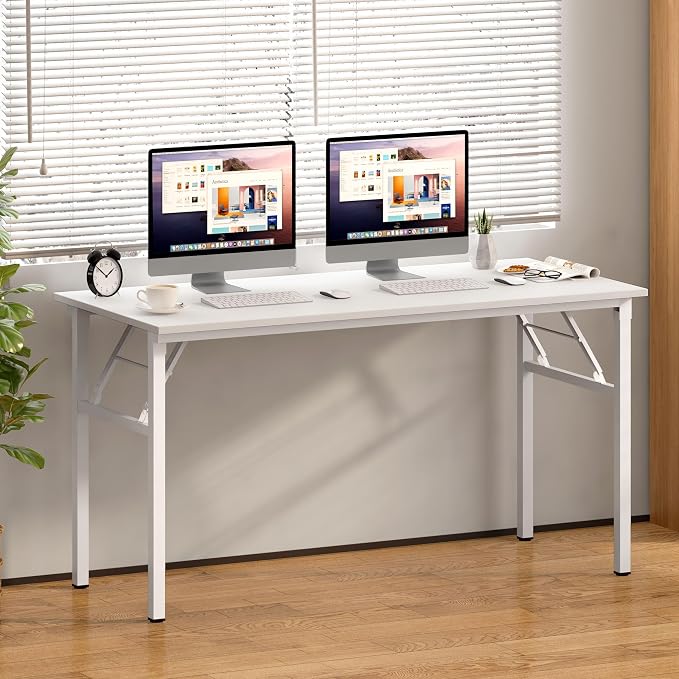 Need Office Computer Desk 60 Inch Sturdy Folding Laptop Table White | White Frame Writing Gaming Work Table/Foldable Home Office Desk/Sewing Table, No Assembly Required