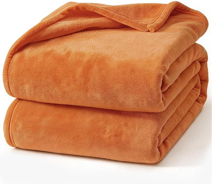 Hansleep King Orange Fleece Blanket, Soft Flannel Bed Blanket | Fuzzy Cozy Blanket 90x108 Inches, Multi-use for Bed, Sofa, Couch, Travel, Camping, All Season Warm Lightweight Cover