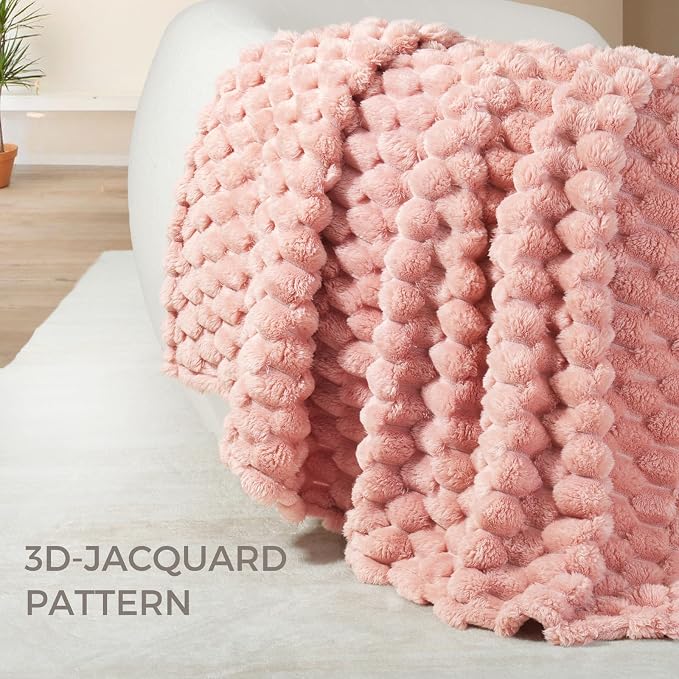 Whale Flotilla Soft Fleece Queen Size Bed Blanket Luxury 3D Jacquard, Pink | Lightweight Breathable Coverlet Bedspread for All Seasons, Super Cozy Plush Fluffy Fuzzy Decorative Blanket for Bed, 90"x90"