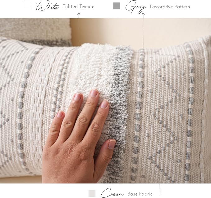 Gray Decorative Throw Pillow Covers 18X18 Combo Set of 2 Square Boho Neutral Grey Accent Pillowcase Tassels Farmhouse Cushion for Couch Sofa Bedroom Living Room Home Décor Cover ONLY