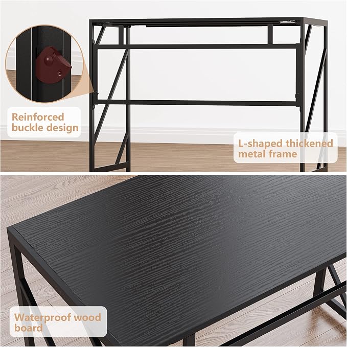Elephance Folding Desk Writing Computer Desk for Home Office No-Assembly | Study Office Desk,Foldable Table for Small Spaces,39.4 Inch,Black