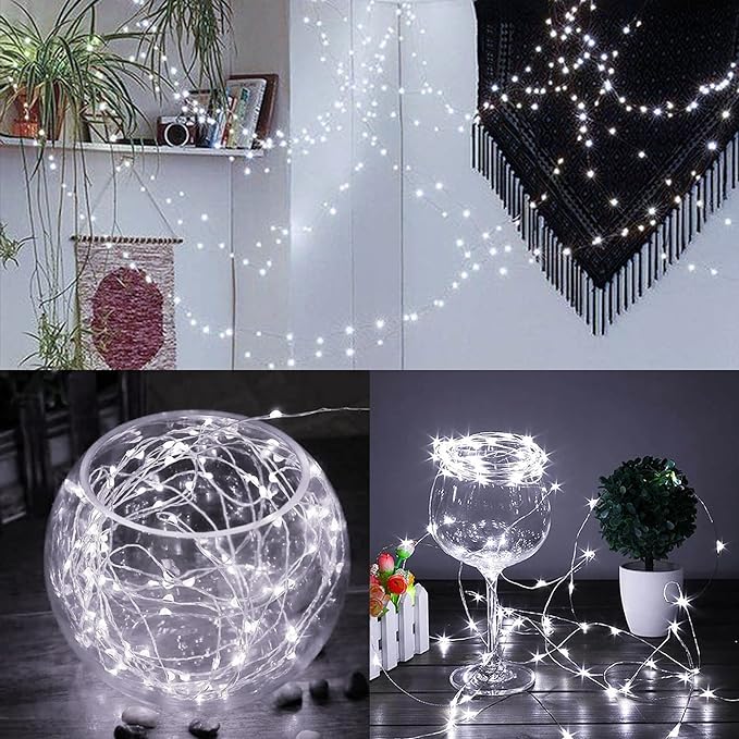 WATERGLIDE 12 Pack Fairy Lights Battery Operated (Included), 7 ft 20 LED Mini String Lights, Waterproof Silver Wire Firefly Starry Lights for DIY Wedding Christmas Party Mason Jars Decor, Cool White