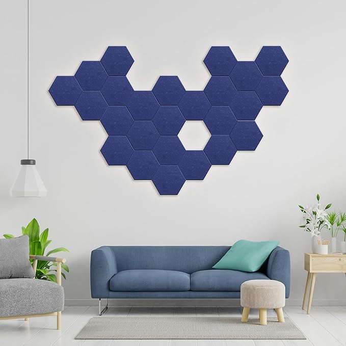 Hexagonal Acoustic Panels-12 Pack High-Density Sound Absorbing Panels 12"X10"X0.4" for Enhanced Noise Reduction, DIY Design, Idea for Studios, Offices, and Home Theaters(Sapphire Blue)