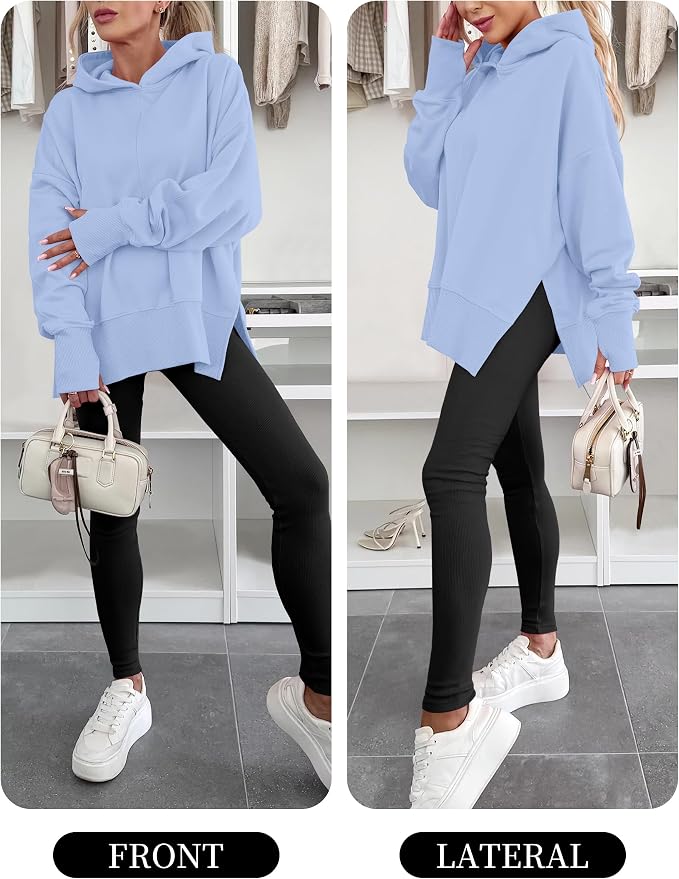 ANRABESS Womens Oversized Hoodies Long Sleeve Fleece Side Slit Hooded Sweatshirts Pullover 2026 Fall Outfits Y2K Clothes