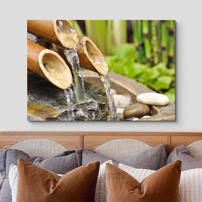 wall26 Canvas Print Wall Art Bamboo Waterfall in The Zen Forest Floral Nature Photography Realism Bohemian Scenic Relax/Calm Cool for Living Room, Bedroom, Office - 32"x48"