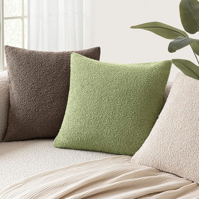 Foindtower Pack of 2 Textured Boucle Throw Pillow Covers Accent Solid Pillow Cases Cozy Soft Decorative Couch Cushion Case for Couch Chair Sofa Bedroom Living Room Home Decor 18x18 Inch Leaf Green