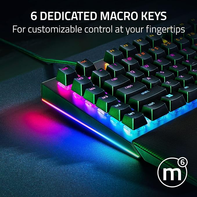 Razer BlackWidow V4 Mechanical Gaming Keyboard, Green Switches | Tactile & Clicky Switches, Chroma RGB, 6 Dedicated Macro Keys, Magnetic Wrist Rest, Doubleshot ABS Keycaps, Snap Tap