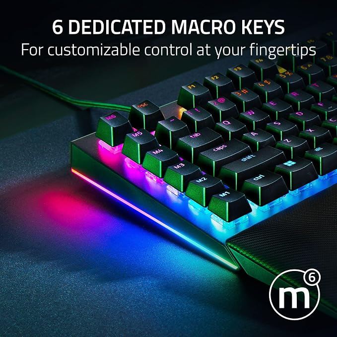 Razer BlackWidow V4 Mechanical Gaming Keyboard, Yellow Linear Switches | Chroma RGB, 6 Dedicated Macro Keys, Magnetic Wrist Rest, Doubleshot ABS Keycaps