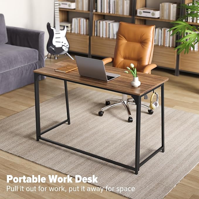 WOHOMO Folding Desk, 47.2" Foldable Computer Table for Small Spaces, Walnut | Easy Assembly and Fold, Sturdy Home office desks for Study Bedroom Dorm Space Saving Writing Work Apartment