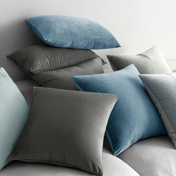 MIULEE Velvet Throw Pillow Covers 16x16 Inch Pack of 2 Blue Gray | Soft Solid Small Decorative Pillow Covers, Modern Luxury Home Decor, for Couch Chair Sofa Bedroom Livingroom Car